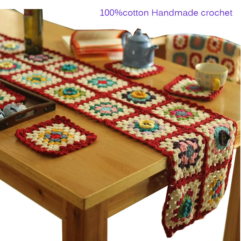 

Vintage lace cotton crochet 3D bed Table Runner flag cloth cover colorful kitchen Christmas Party home tablecloth Wedding decor