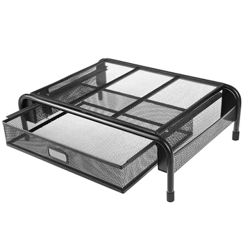 

Monitor Stand, Mesh Metal Printer Stand, with Drawers and Side Compartment Pockets, Can Hold Computers, Laptops, Pens