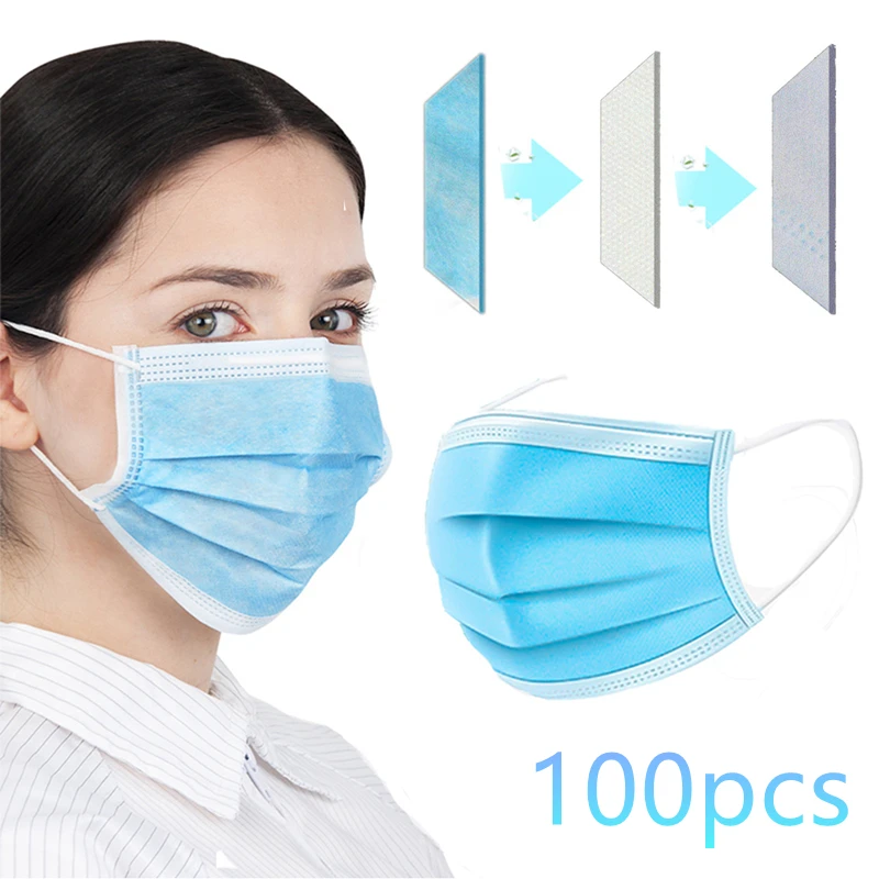 

100pcs Anti-dust Safe Breathable Mouth Mask Disposable Protective Mask 3 Layers Dustproof Facial Protective Masks with ce fda