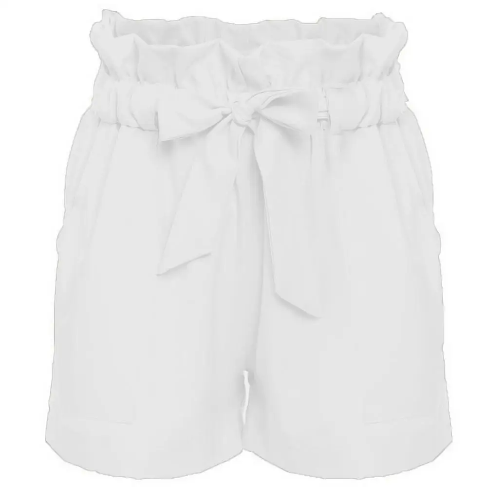 Высокая талия черный белый Женская юбка шорты летние модные женские с бантом на поясе короткие Горячие шорты NS - Цвет: Белый