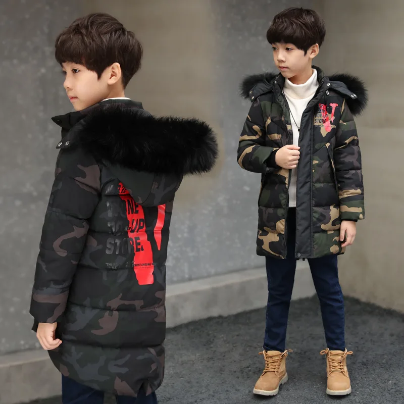 

Fashion Camouflage Children's Jacket Cotton Long Thick Boy Winter Coats Kids Winter Jackets for Boys Outerwear Hoodies