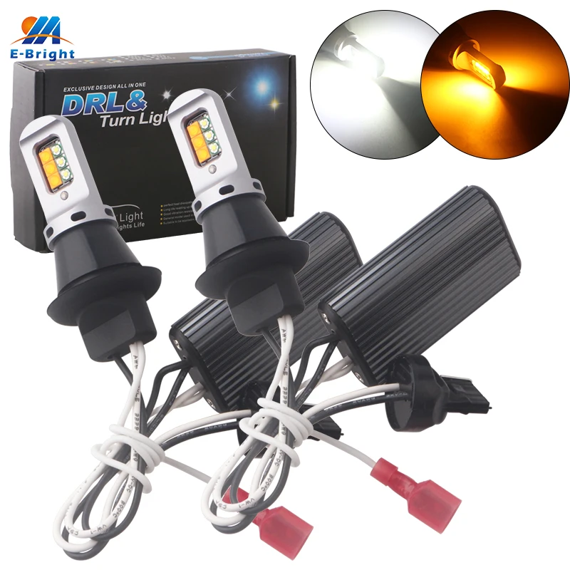 1 компл. DRL ходовые поворотники 3535 12SMD P21W PY21W BAU15S P27W W21W 7440 LED Canbus двухцветные белые янтарные автоматические лампы без ошибок