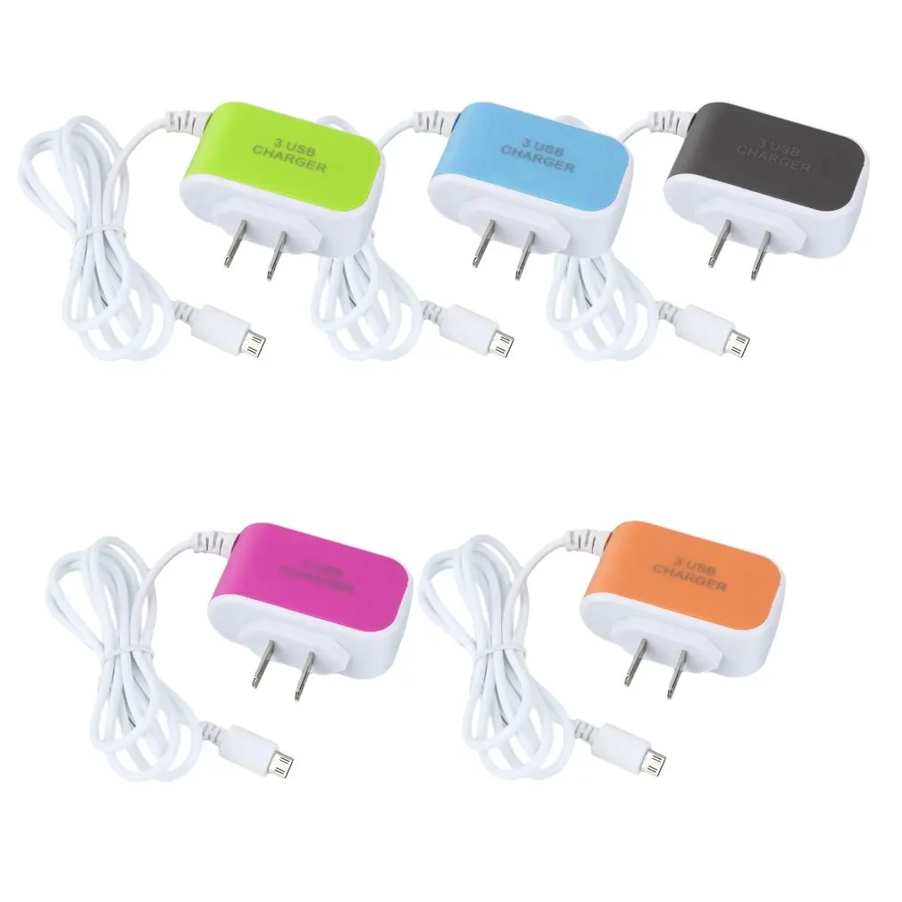 

Three Ports Home Charger With V8 Cable US Standard For iPhone For Samsung Phone 3.1A rose red/green color portable