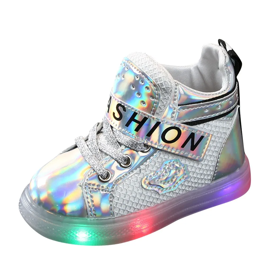 Новые детские спортивные кроссовки с подсветкой для маленьких девочек, короткие ботинки, ботинки - Цвет: Silver