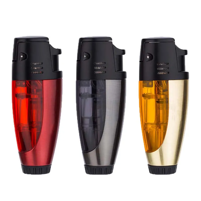 Double Straight Windproof Cigar Lighter Retro Portable Cigarette Lighter Transparent Lighters Cigar Accessories Gadgets for Men