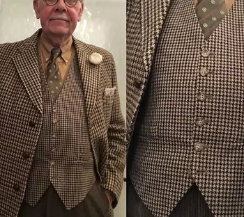 

Men's Suit 3 Pieces Plaid Jacket Vest Pants Sets Formal Business Suit for Old Man Grandpa Party Wedding Suit Plus Size