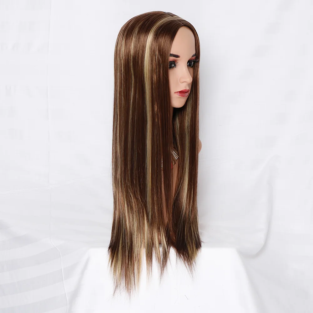 

Heighlight Blonde Silky Straight Synthetic Full mechanism Wigs Heat Resistant Middle Part Cosplay Wig For Black/White Women