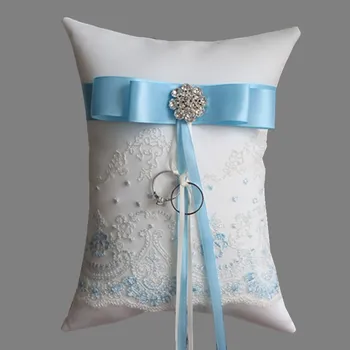 

wedding ring pillow light blue lace ring bearer 21cm X 16cm pillow white satin bride wedding ring pillow