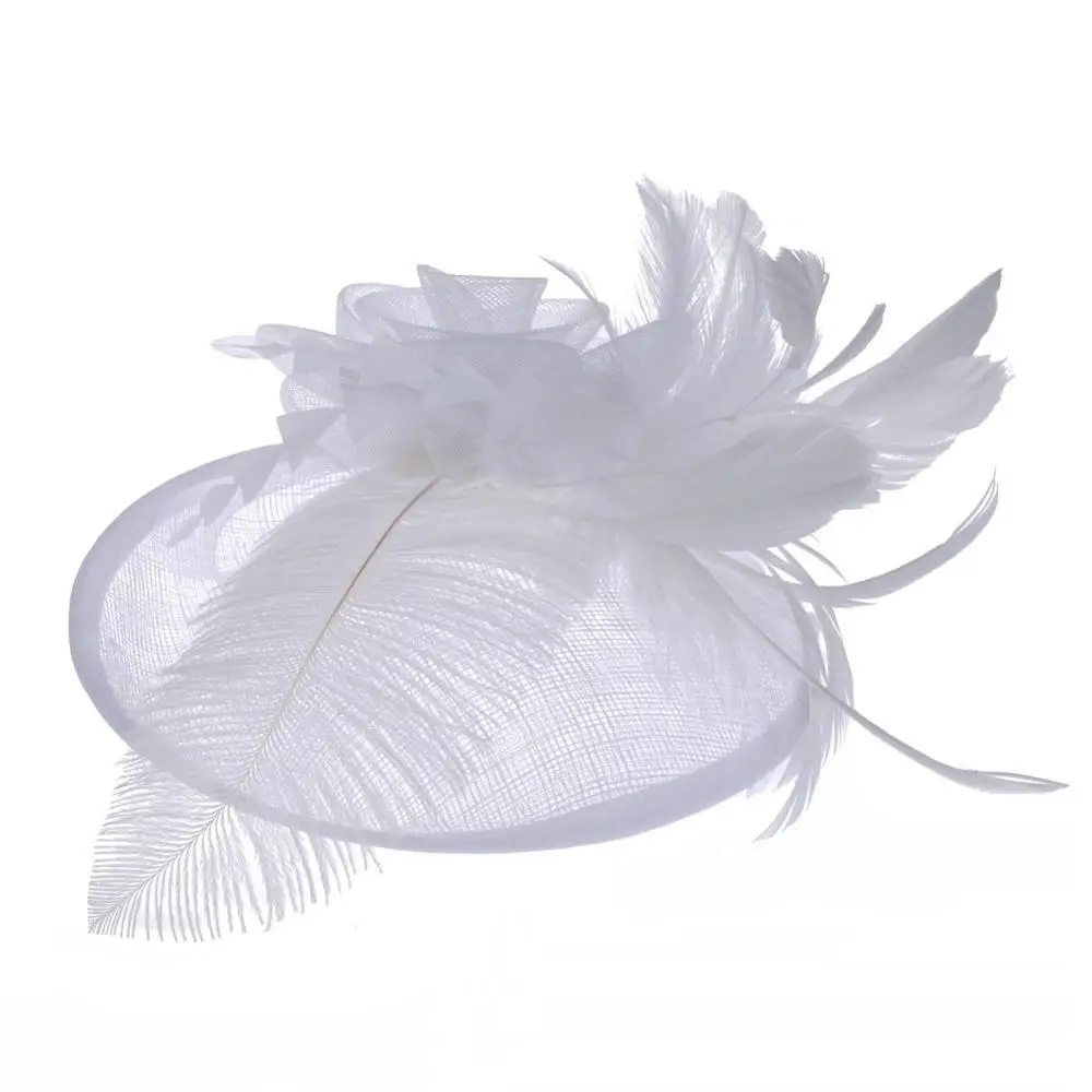 Модные женские шаровары Cambric Flower Feather винтажные женские Клубная Кепка свадебные аксессуары для волос JS26 - Цвет: Белый