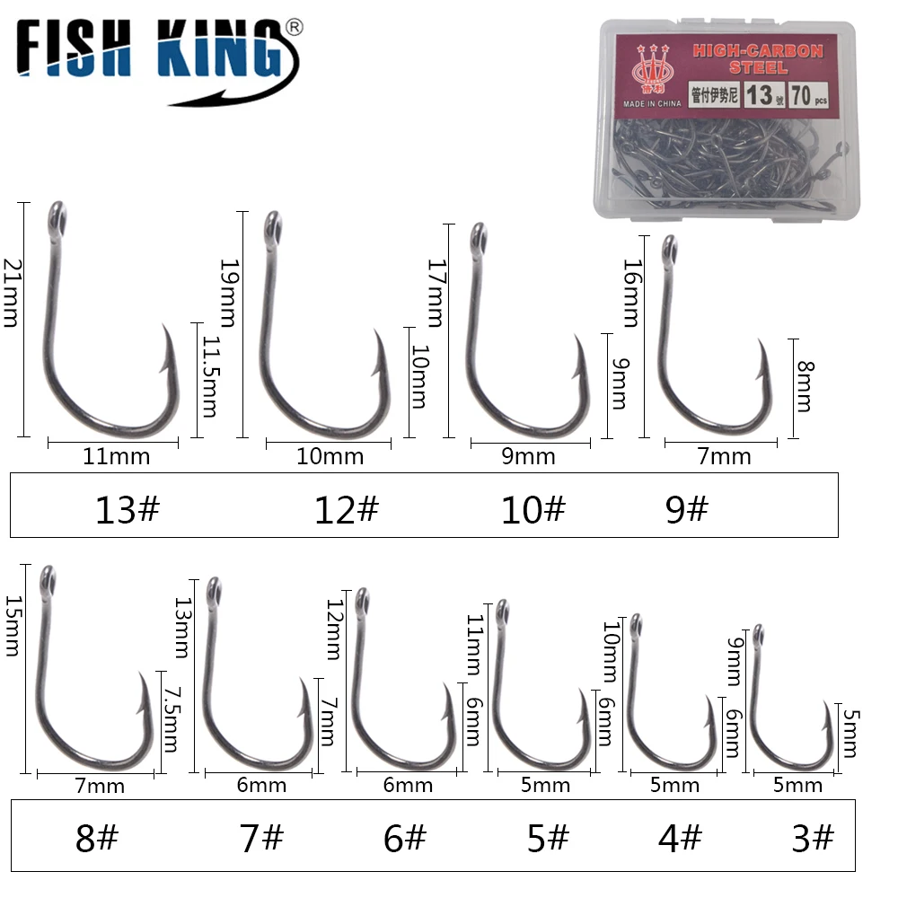FISH KING & FTK 8-100 Pcs/Box High Carbon Steel Fishhooks barbed Hook Reservoir Pond Fishhooks High Efficiency Barbed Fishing