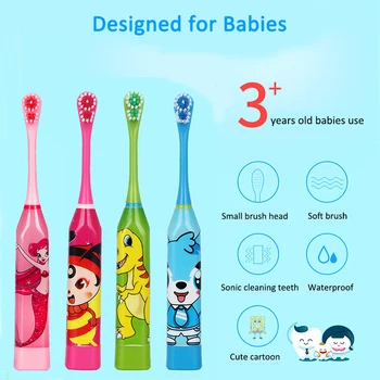 

Children Baby Electric Toothbrush Cartoon Pattern Cute Design Electirc Teeth Brush For Kids with Soft Replacement Brush Head