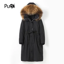 Pudi XM903, Женское зимнее длинное пальто, новая ткань, 90% утиный пух, пояс, большой размер, женская повседневная куртка с воротником из натурального меха енота, парка