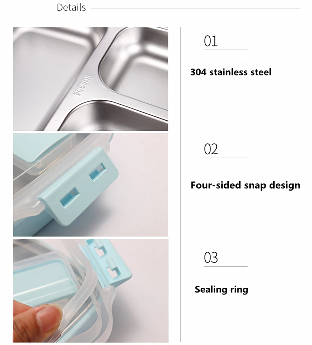 Stainless Steel 304 Lunch Box With Spoon Leak-proof Lunch Bento Boxes Dinnerware Set Adult Children Food Container (9)