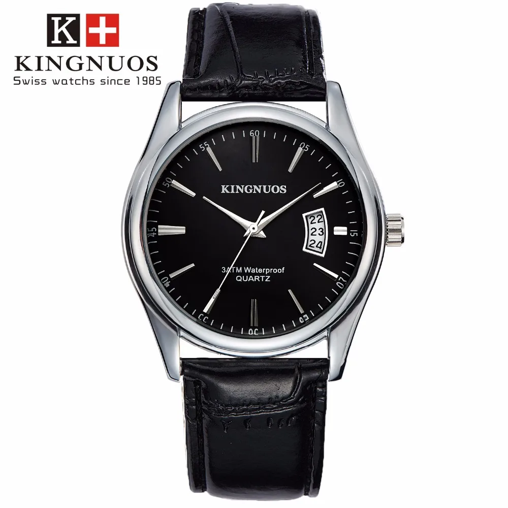 

KINGNUOS Top Brand Luxury Steel Band Watch Calendar 30m Waterproof Sports Clock Quartz Leather Belt Fashion Casual Wrist Watch