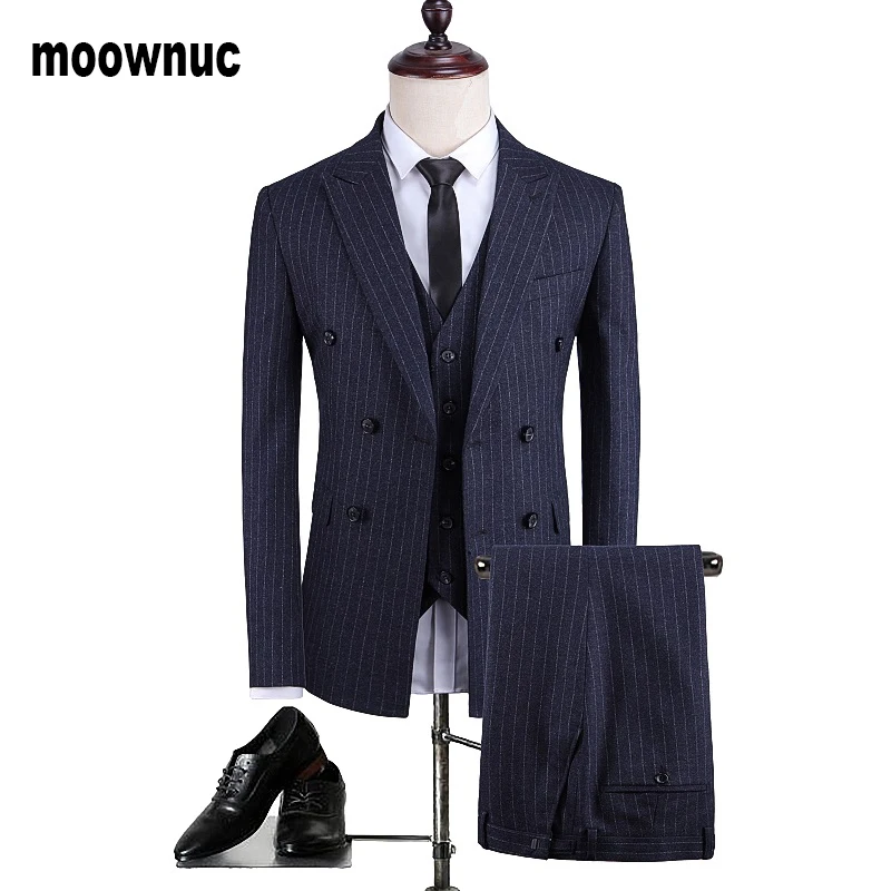 Mens Suits Wedding Groom 3 Pieces(Jacket+Vest+Pant) Slim Fit Casual Tuxedo Suit Male party suits handsome clothing - Цвет: Тёмно-синий