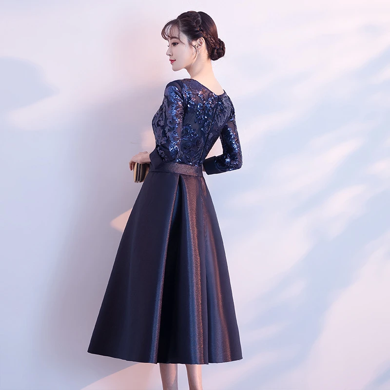 Chinoise Модные Длинные Cheongsam синие вечерние платья Qi Pao Женская традиционная одежда в китайском стиле платье Qipao