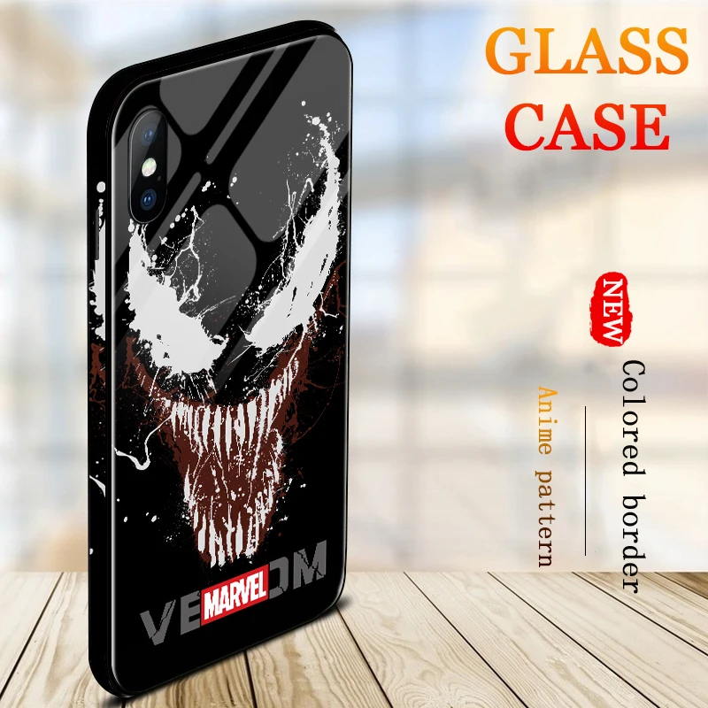 

Luxury Marvel Comics Temper Glass Case for iPhone 8 7 6S Plus 7Plus iPhone7 XR XS MAX Coque 3D Ironman Captain Logo Phone Cover