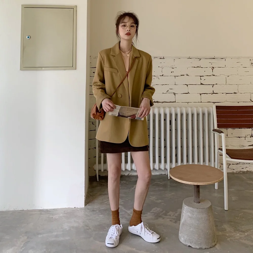 

Photo Shoot Korean-style Weep Yafeng Oversize Loose Suit 2019 Autumn New Style WOMEN'S Dress Retro Young-Style Coat