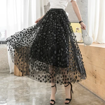 

Female skirt 2020 summer new high waist elastic waist sweet embroidery three-dimensional flower sequin fairy princess skirt