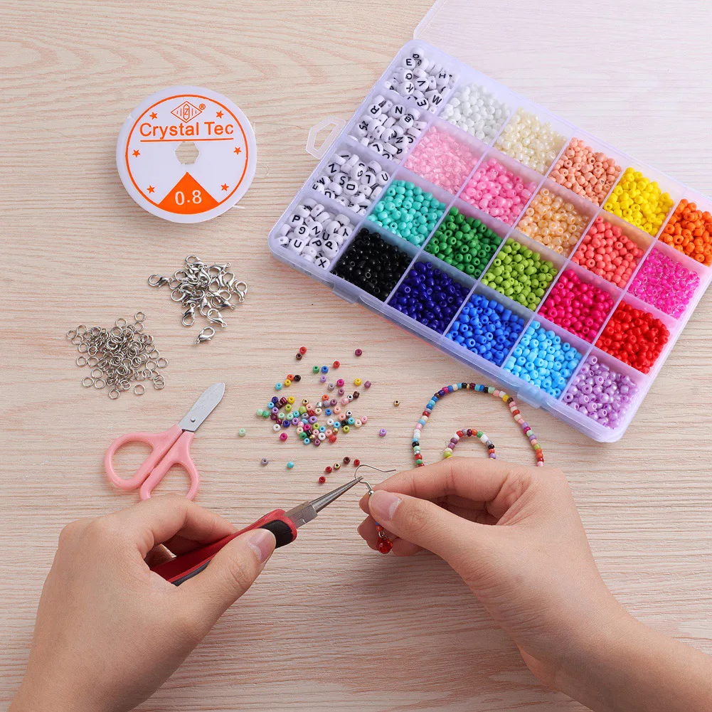 Wholesale DIY Letter & Seed Beaded Bracelet Keychain Making Kit 