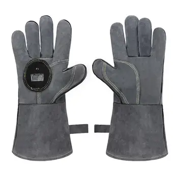 

BBQ Oven Gloves Leather Forge Welding Gloves Heat Resistant Grill Gloves with Bottle Opener for Grilling Barbecue Baking