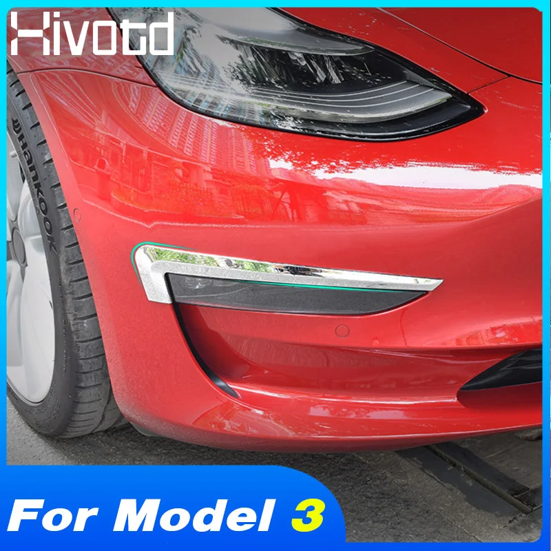 

Hivotd For Tesla model 3 2018 2019 Car Front Fog Light Eyebrow Cover Trim ABS Chrome Lamp Frame Exterior Decoration Accessories
