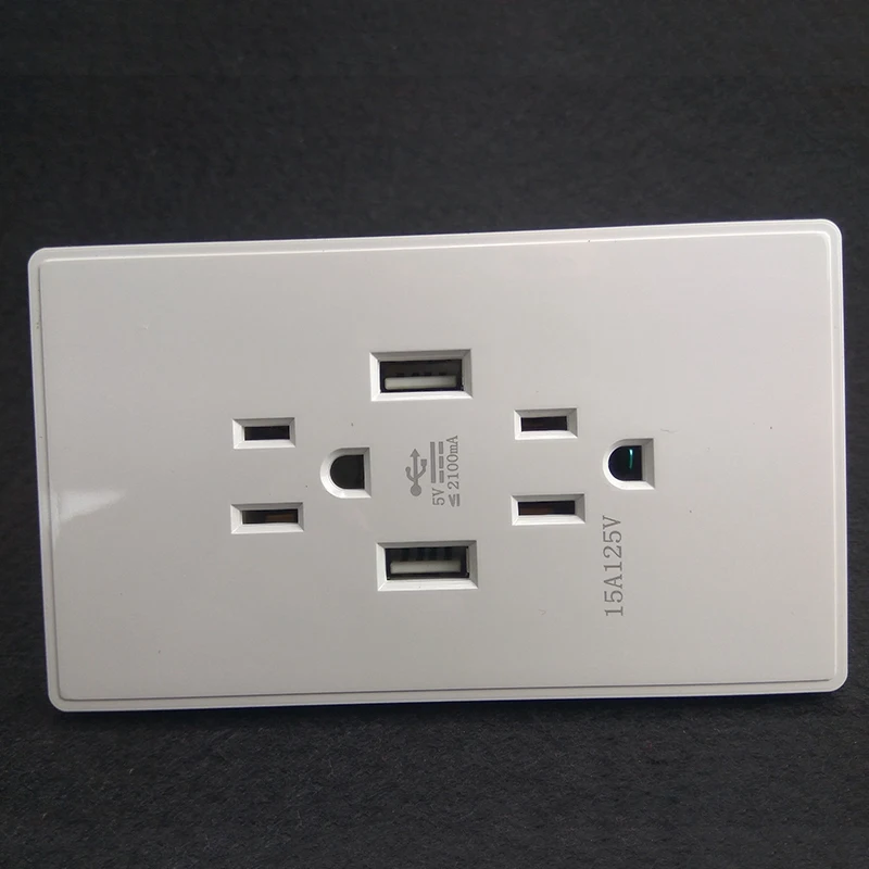 Американский стандарт розетки с 2 портами USB для зарядки телефона Ac 110-250V 15A двойной США штекер бытовой