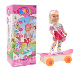 Brinquedo elétrico bonito da boneca do skate da menina com música e luzes princesa scooter boneca brinquedo interativo educativo para crianças