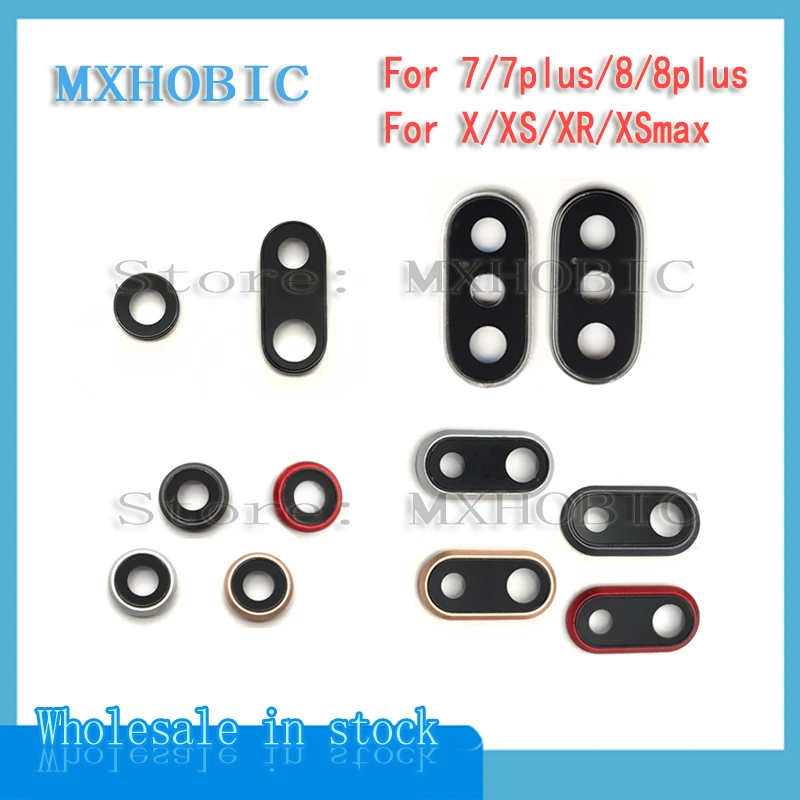 2pcs/lot Back Rear Camera Glass Lens Ring Cover For iPhone 7 8 Plus X XR XS Max with frame holder Replacement Parts | Мобильные