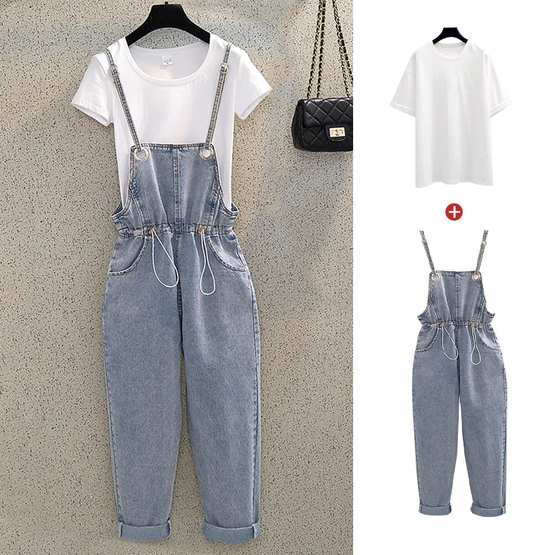 Overalls for women jeans denim overalls loose new spring waist slimming Korean version of nine-point pants strap wild