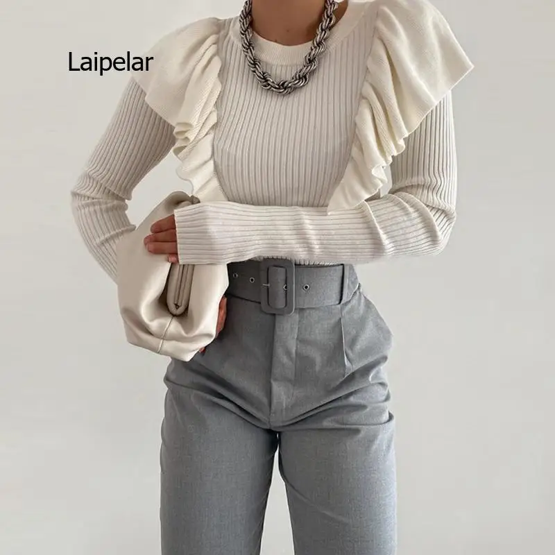 

Свободный свитер в Корейском стиле для женщин, однотонные вязаные пуловеры, теплые свитера на зиму 2021