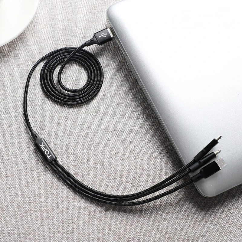 TOPK 3 в 1 USB кабель для мобильного телефона Micro usb type C кабель зарядного устройства для iPhone зарядный кабель Micro USB шнур зарядного устройства - Цвет: Black