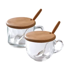 450 мл, стеклянные прозрачные чашки, большая молочная чашка с деревянной крышкой, овсяная стеклянная прозрачная кружка, Цветочная чайная чашка, кофейная чашка