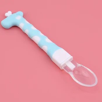 

Baby Cartoon Tableware Safety Feeding Silicone Soft Head Spoon Giraffe Shape Spoon Feeding Training Spoon New Arrival