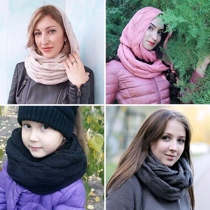 Модный вязаный снуд, шарф, теплый зимний женский шарф, кашемировый снуд для женщин, шарф, бесконечные шарфы, круглый шарф-кольцо