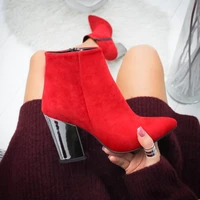 PUIMENTIUA Women Shoes Ankle Pumps Flock  Toe Boots Solid Autumn Spring 2019 New High-heeled Shoes Botas Mujer Dropship 5