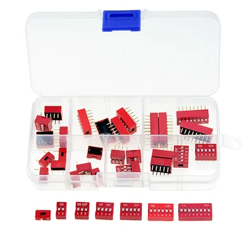 

35PCS/Lots Dip Switch Kit In Box 1 2 3 4 5 6 8 Way 2.54mm Toggle Switch Red Snap Switches Mixed Kit Each 5PCS Combination Set