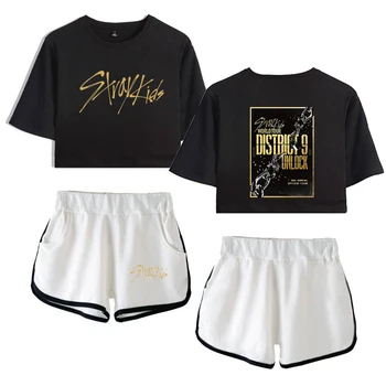 

New 2020 Stray Kids their World Tour District 9 : Unlock 2D Print Women Two Piece Set Shorts+lovely T-shirt Hot Sale sexy suit