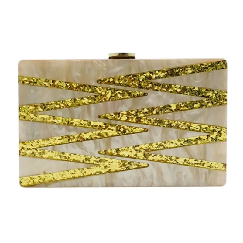 Women Vintage Striped Patchwork Clutch Evening Bag Bridal Party Acrylic Handbag F42A