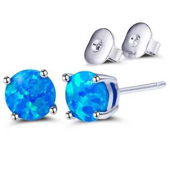 

2019 Fashion Women Earrings Cute Blue Imitation Fire Opal Stud Earrings For Women Vintage Jewelry Accessories Gift 7MM