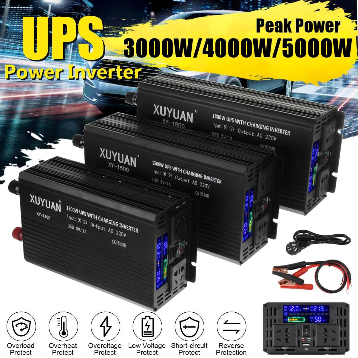 

Inverter 12V 220V 3000/4000/5000W P eak UPS Modified Sine Wave LCD Display Grid 12V to 220V Solar Power Inverter for car truck