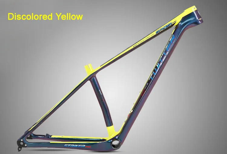 29 Yellow Discolored Твиттер Strikerpro Mtb карбоновая рама 27,5 29er через ось 12*142 мм XC горный велосипед углеродное волокно 18K уф лазер обесцвечивание - Color: 29 Yellow Discolored