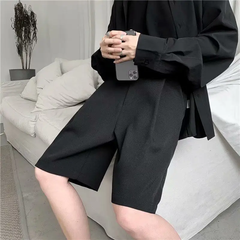 Summer Suit Shorts Men Fashion Business Dress Shorts Men Streetwear Loose British Style Suit Shorts Men Black Formal Shorts 5