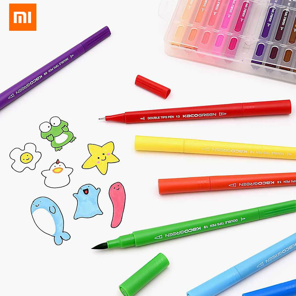 Kaufen Neue Xiaomi KACO 36 Farben Doppel Nib Aquarell Pen Set Qualität Tinte Malerei Graffiti Kunst Marker Zeichnung Set von Mijia youpin