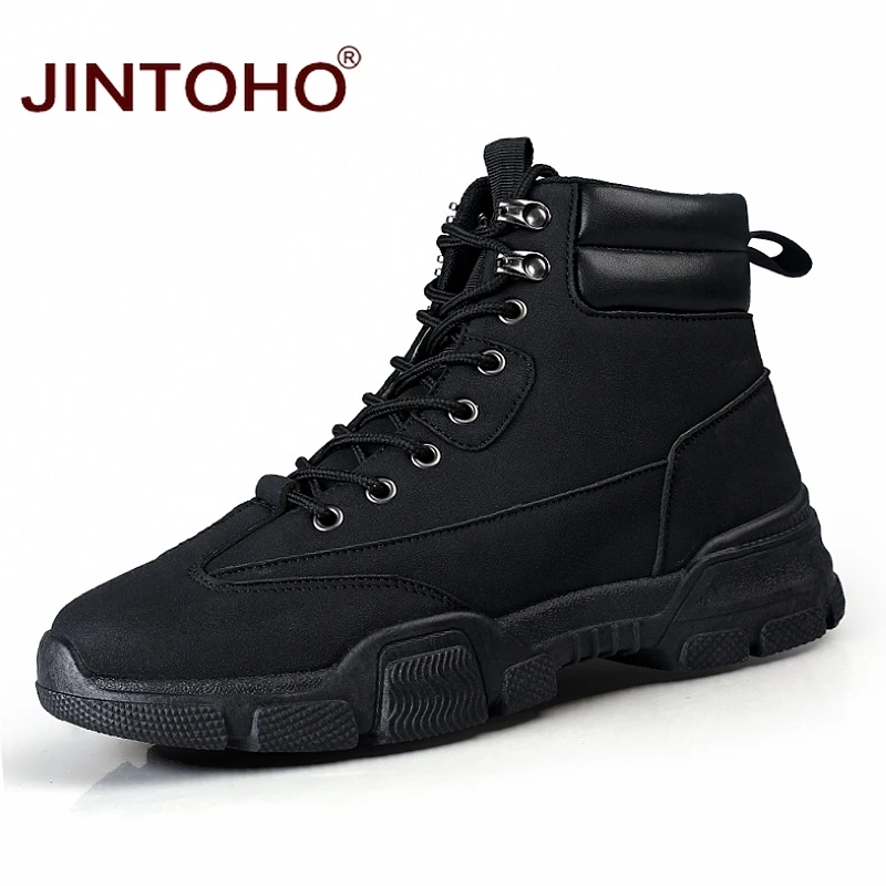 JINTOHO/недорогие мужские зимние ботинки; модная мужская зимняя кожаная обувь; Брендовые мужские кожаные ботинки; повседневные зимние ботинки; зимние мужские ботинки - Цвет: black