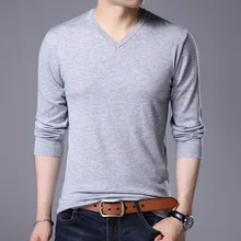 Мужской осень зима тонкий свитер мужской v-образный вырез сплошной цвет джемпер мужской длинный трикотаж с рукавами свитера