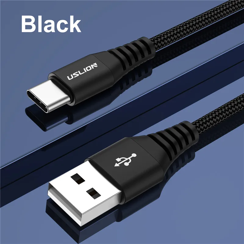 USLION usb type C кабель 3A Быстрая зарядка зарядное устройство для samsung S10 S9 S8 A50 Xiaomi Redmi Note 7 USB-C кабель type-C - Цвет: Black