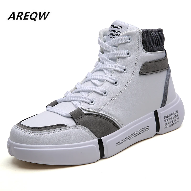 

2020 Spring and Autumn Solid Color High To Help Fashion Men's Leather Casual Shoes New Flat Bottom Wild Trend Men's Shoes