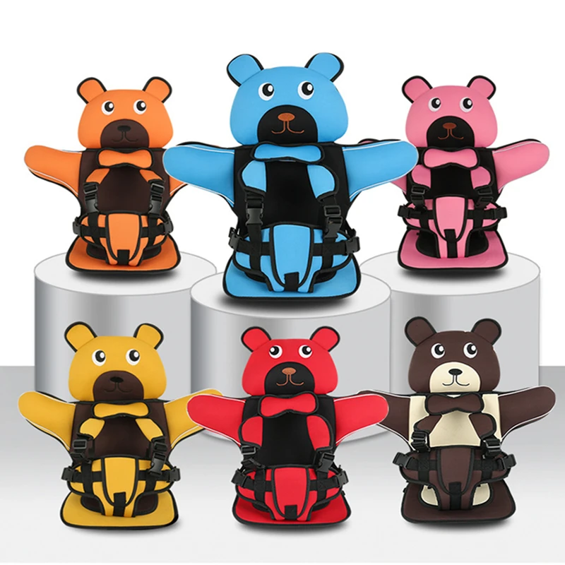 

Portable Child Car Safety Seat Cartoon Bear Cushion Soft Pad Infant Safe Seat Thickening Sponge Belt Fabric Mat Kids Car Seats