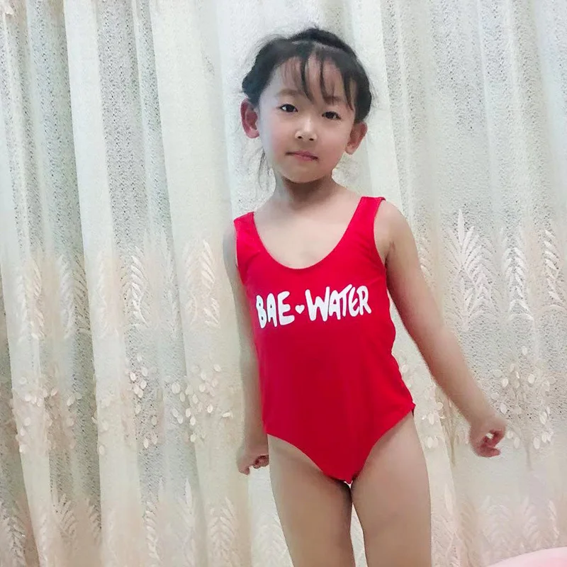 

2019 New Style GIRL'S One-piece Swimsuit Solid Color Cartoon Printed Bathing Suit KID'S Swimwear